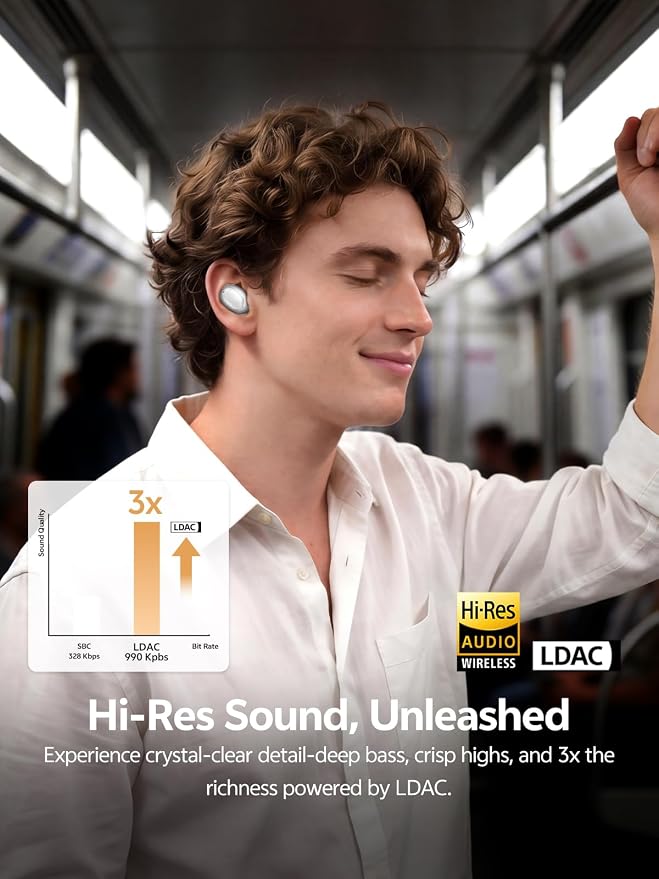 QCY MeloBuds A30 Aadptive Active Noise Cancelling Wireless Earbuds, 8 Mics ENC Clear Call Ear Buds, 60dB ANC Hi-Res Audio Bluetooth 6.0 Headphones, Comfort Lightweight, IPX5 Waterproof Earphone