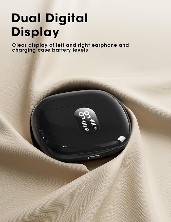 Wireless Earbuds Deep Bass Sound Ear Buds, Bluetooth 5.3 Headphones 48H Playtime, LED Display Earphones with Mic, IPX7 Waterproof Lightweight in-Ear Buds, Touch Control for iPhone TV LaptopJetBlack