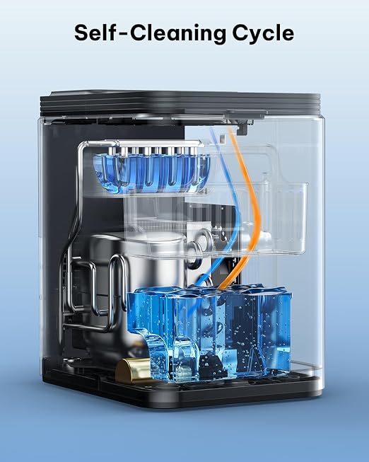 Silonn Ice Maker Countertop, 8 Ice Cubes in 6 Mins, 26.5 lbs/24H, 2 Bullet Ice Sizes, Self-Cleaning Bullet Ice Maker, Portable Ice Machine for Kitchen, Party, Office, and RV Camping