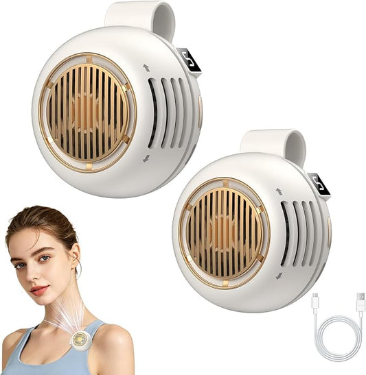 Mini Clip-On Personal Fan, 360° Rotation, LED Speed Display, Quiet Operation, 5 Adjustable Speeds from Gentle Breeze to Strong Airflow, Ultra Light Portable Fan for Stroller Travel 2white