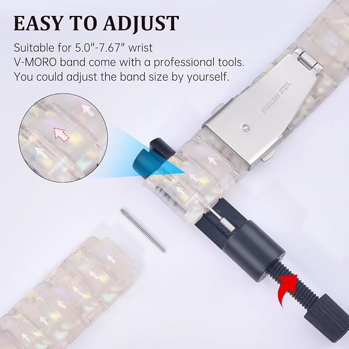 V-MORO Resin Band Compatible with Apple Watch Series 7/8/9/10 41mm/40mm/38mm/42mm Fashion Strap for iWatch Series 6/5/4/3/2/1/SE/SE 2 Lightweight Bracelet Wristband Women(Classic Aurora -Starlight)