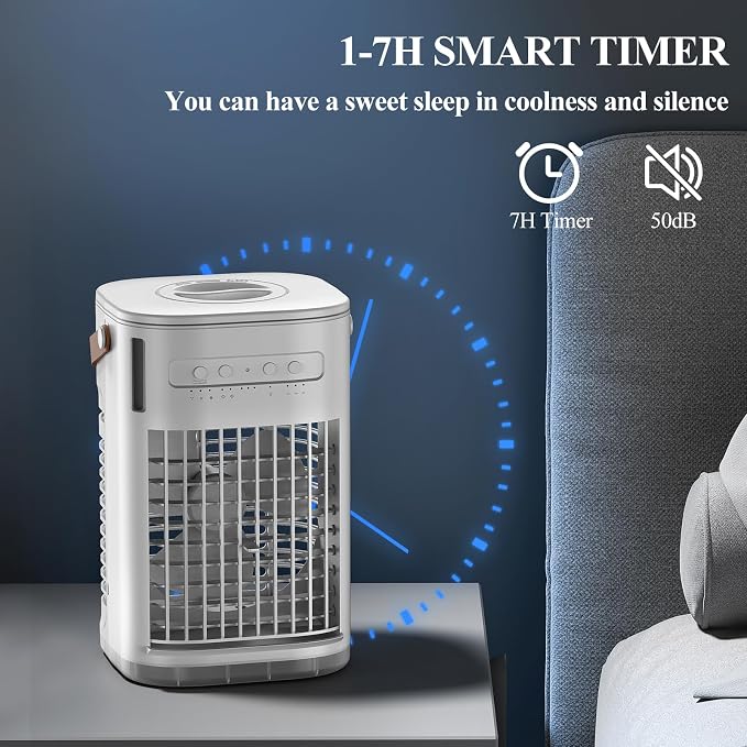 Portable Air Conditioners, 3-1 Mini Evaporative Air Cooler w/Remote, 1.2L Water Tank & 2 Ice Boxes, 7H Timer, USB Charging, 3 Speeds & 7 Color Lights, Personal Desktop Fan For Home Office Outdoors