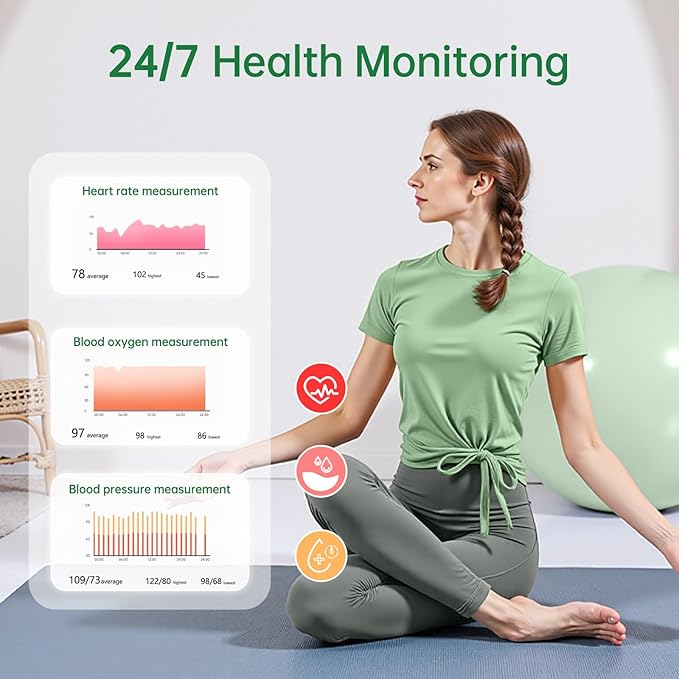 Smart Ring for Women & Men, Health Tracker Ring with Heart Rate, Blood Oxygen,Blood Pressure, IP68 Waterproof Fitness Ring, Sleep Tracker for iPhone and Android, No APP Fee (Green, 10#)