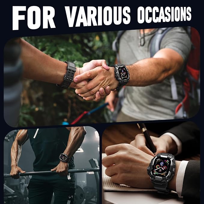 BXUXOHS Rugged Case and Band for Apple Watch 45mm Men, Compatible with Apple Watch Series 9/8/7, Military Grade Shockproof Bumper Cover, Tactical Band Case for iWatch 9/8/7 Man, Black Titanium