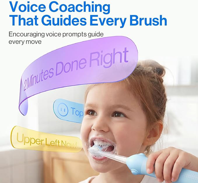 usmile Q30 Kids Electric Toothbrush 3+, Sonic Cleaning with Voice-Guided Brushing, USB-C Rechargeable, Ultra-Soft Brush Heads, IPX8 Waterproof (Blue)