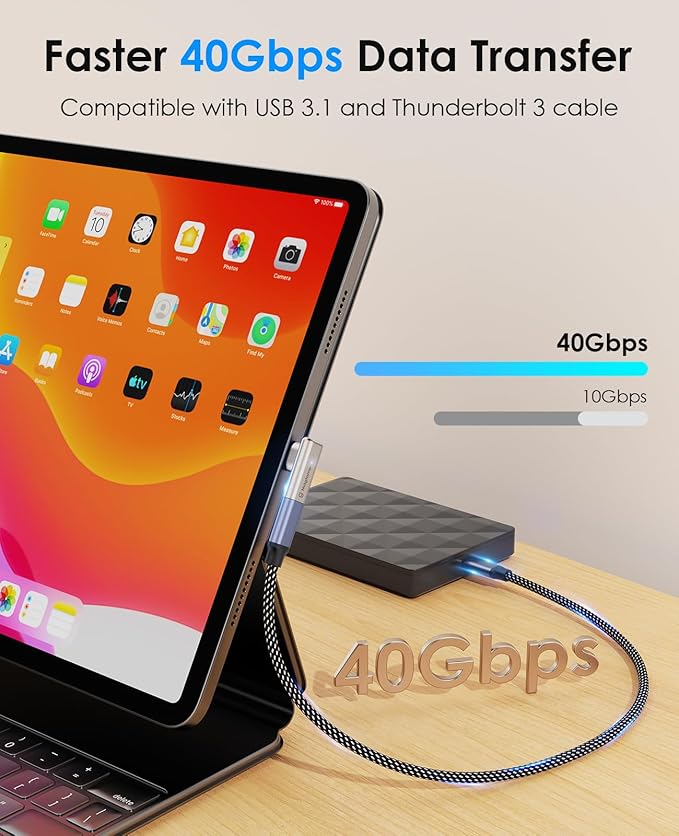 Magtame 240W Magnetic Right Angle USB C Male to USB C Female Adapter 40Gbps, 24Pin Flat 90 Degree Type-C Adapter Extender, 4K Video for USB3/4 Laptop, Tablet, iPhone 15/16, 1Pack with 2 Tips