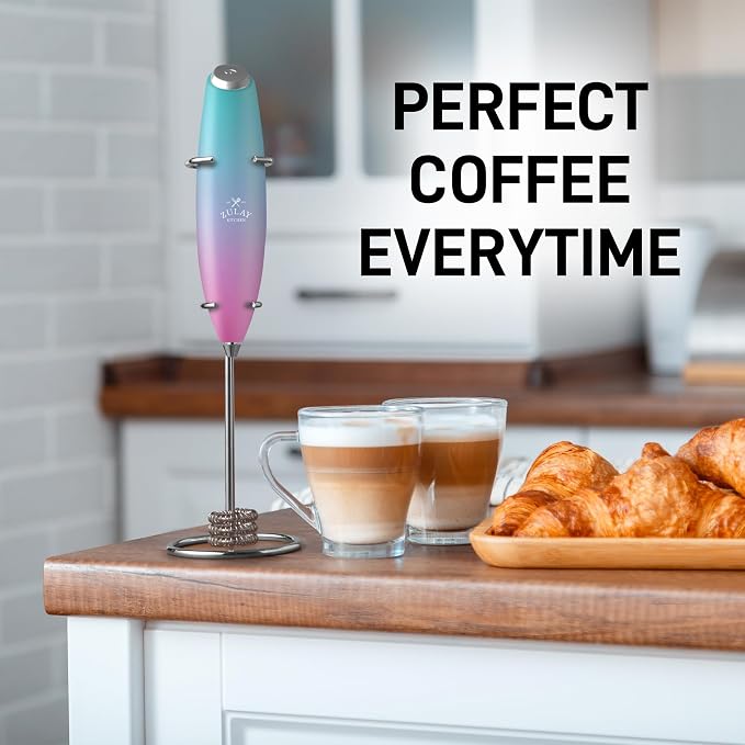 Zulay Kitchen Powerful Milk Frother Wand With Duracell Batteries - Ultra Fast Handheld Drink Mixer - Electric Whisk Foam Maker for Coffee, Lattes, Cappuccino & Matcha - Triple Whisk - Pink Rose