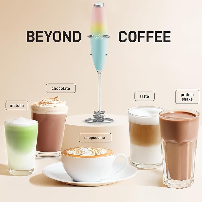 Zulay Kitchen Powerful Milk Frother Wand With Duracell Batteries - Ultra Fast Handheld Drink Mixer - Electric Whisk Foam Maker for Coffee, Lattes, Cappuccino & Matcha - Triple Whisk - Pink Sunrise