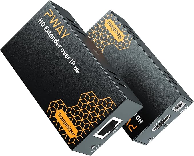 PWAY 400ft HDMI Extender Over Ethernet Cat5e/6, HDMI Over POE IP Kit, One to Many via 100M/1000M Switch, No Delay 1080p Video Extender for TV, PW-DT273P
