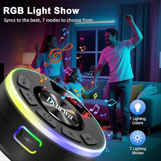 Bluetooth Shower Speaker, IPX7 Waterproof Shower Speaker with Loud Clear Sound, LED Display/RGB Lights/Suction Cup, Built-in Mic, 10H Playtime, Bathroom Speaker for Pool/Beach/Party/Gift.