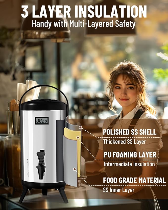 WantJoin Insulated Beverage Dispenser - 1-pack Thermal Hot and Cold Drink Dispenser with Spigot, Stainless Steel Premium 12 L/3.2 Gallon for Coffee & Hot tea,Cold Milk,Water,Juice (Silver)