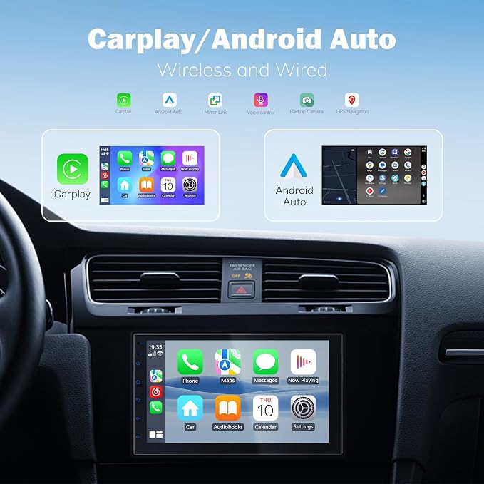 Haudio 7 Inch Double Din Car Stereo with Wireless Apple CarPlay & Android Auto, Android 13 Car Radio 2GB+32GB, GPS Navigation, Bluetooth, WiFi, Backup Camera, FM/RDS, Universal Double DIN Head Unit