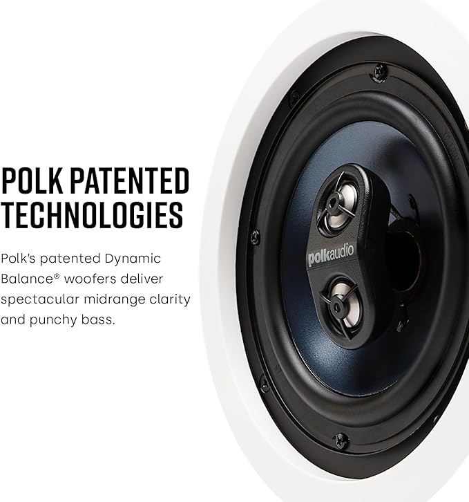 Polk Audio RC6s 6.5" in-Ceiling Speaker, Stereo Speaker, Dual Channel from a Single Location, Great for Damp, Humid Placement, (White, Paintable Grille)