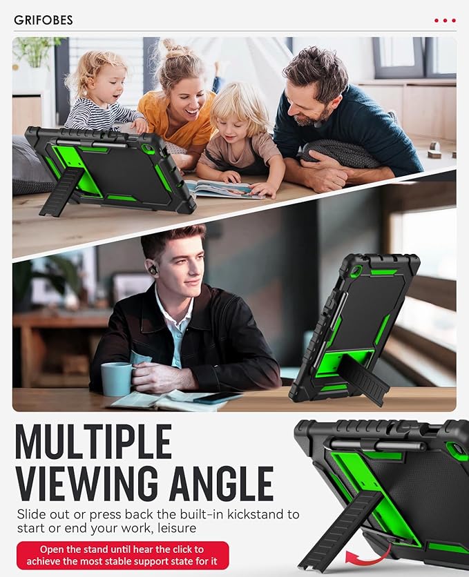 Grifobes Case for Samsung Galaxy Tab S6 Lite 10.4 inch 2024/2022/2020 with S Pen Holder, Heavy Duty Military Grade Shockproof Rugged Protective 10.4" Cover with Stand (Black+Green)