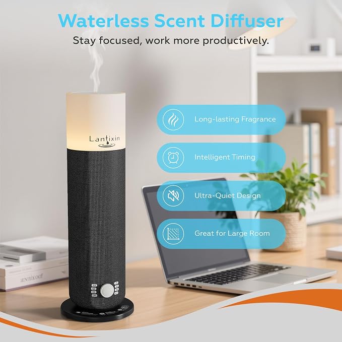 Lantixin Waterless Essential Oil Diffuser,Smart Scent Diffuser with Nightlight,Cold Air Scent Diffuser Oil Machine for Home Large Room,120ml Aromatherapy Diffuser Plug-in for 1000 Sq Ft