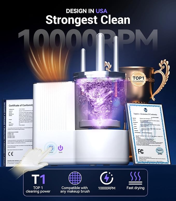 2026 Upgrade 3 IN 1 Electric Makeup Brush Cleaner【Industry NO.1-12x Cleaning Power】Makeup Brush Cleaner Machine【Perfect Design - Suitable for All Brush】 Dryer Cleaner for Makeup Brush Set