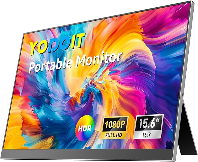 Yodoit Portable Monitor for Laptop 1920×1080 FHD 15.6" Travel Screen IPS Display with USB Type C Port and Speakers Compatible with PC, MacBook, Xbox (Black)