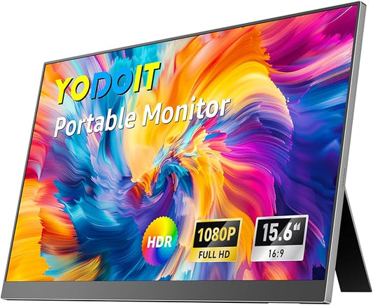 Yodoit Portable Monitor for Laptop 1920×1080 FHD 15.6" Travel Screen IPS Display with USB Type C Port and Speakers Compatible with PC, MacBook, Xbox (Black)