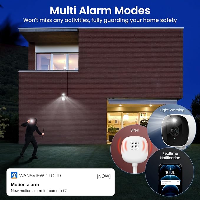AOQEE 2K Cameras for Home Security-Outdoor/Indoor Camera for Dog/Cat/Pet/Nanny/Baby/Elderly, Color Night Vision, White Light, Siren, 24/7 SD Recordings, Works with Alexa, Plug in (C1-White-2pack-2.4G)