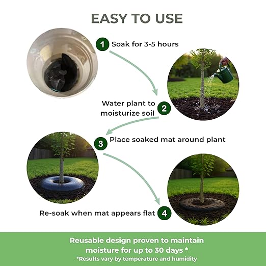 Smart Plant Watering Mat 24'' – Auto Tree Watering & Slow Release 30-Day Hydration | Vacation Plant Watering Device with Humidity Mat for Indoor Plants, Herbs & Small Trees (5 Mats/Pack)