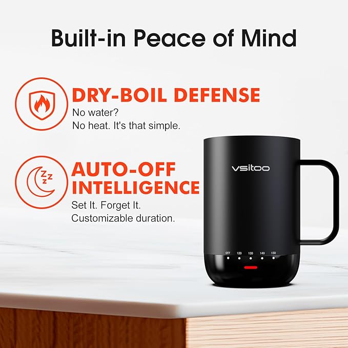 VSITOO S3 Pro 16oz Smart Self Heating Coffee Mug, Heated Coffee Mug with AI Auto-Sensing Temperature Control, 120-150℉ Rechargeable Smart Mug Warmer, IPX7 Waterproof, Gift for Men Women, Black