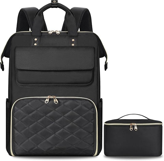 BERTASCHE Lunch Backpack for Women, 15.6 Inch Laptop Backpack with Insulated Cooler Lunch box, Nurse Backpack for Teacher Work Travel College Picnic, Black