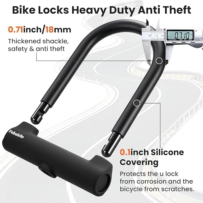 Bike Locks Heavy Duty Anti Theft,18mm Shackle High Security Bicycle U Lock with 2 Keys and Sturdy Mounting Bracket, Perfect for Electric Bike, Scooter, Motorcycle (U Lock with Cable, Large)