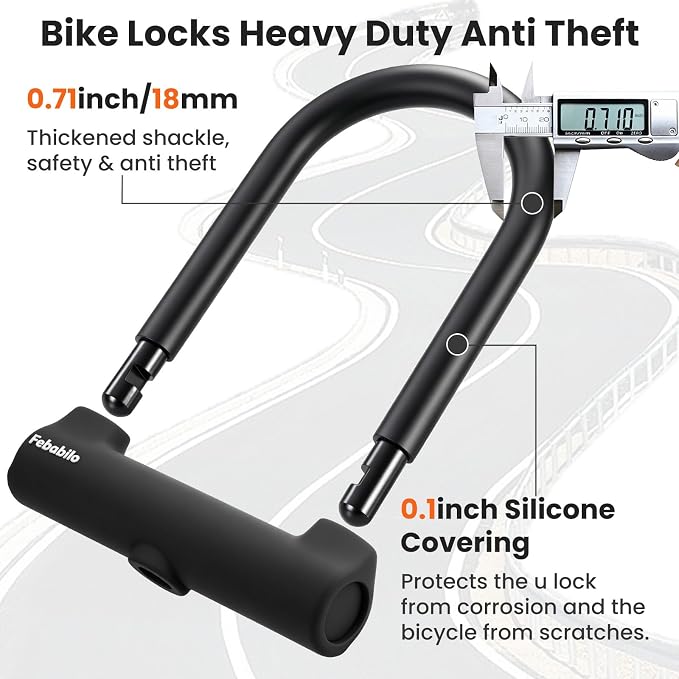 Bike Locks Heavy Duty Anti Theft,18mm Shackle High Security Bicycle U Lock with 2 Keys and Sturdy Mounting Bracket, Perfect for Electric Bike, Scooter, Motorcycle (Only U Lock, Medium)