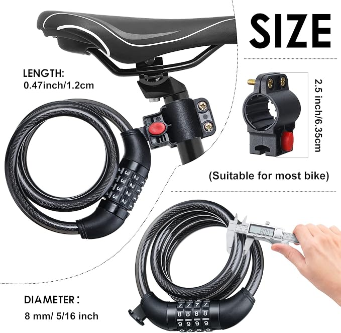 Hotop 8 Pcs Bike Locks Bulk High Security 4 Digit Heavy Duty Bicycle Cable Locks with Mounting Bracket 4 Ft Resettable Coiling Bike Lock with Combination, 1/2 Inch Diameter(Black)