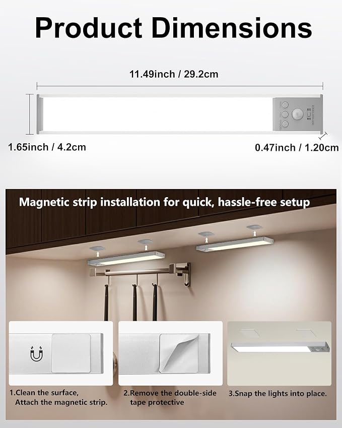 SZOKLED Under Cabinet Lighting Motion Sensor, 111-LED Magnetic Wireless Closet Lights with Timer & Dimmable & 3 Color Temperatures for Kitchen, Counter, Stairs (3 Pack)