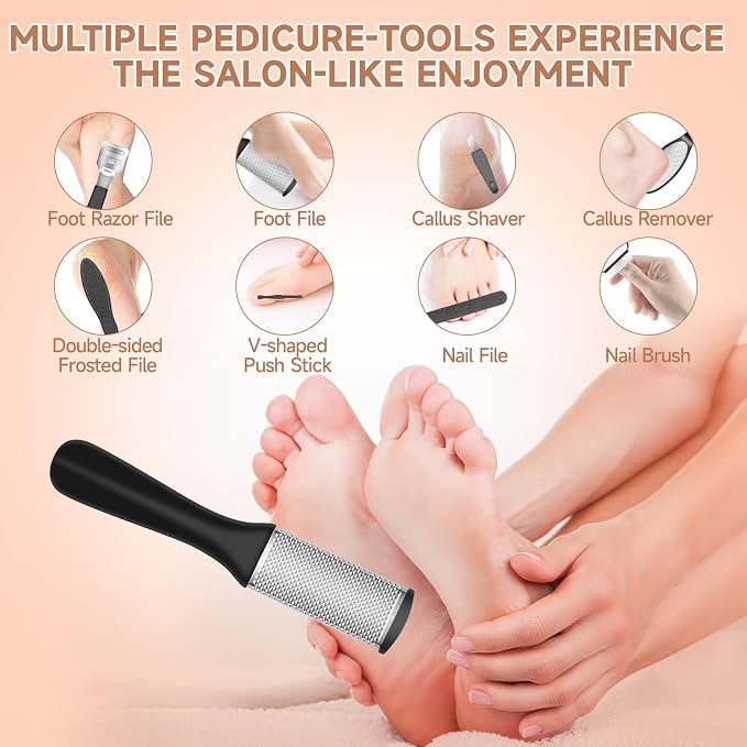 AdamPark Electric Foot File Callus Remover, Rechargeable Pedicure Tools Foot Care Kit, Portable Callus Remover Kit with 3 Roller Heads,2 Speed,Battery Display (White)
