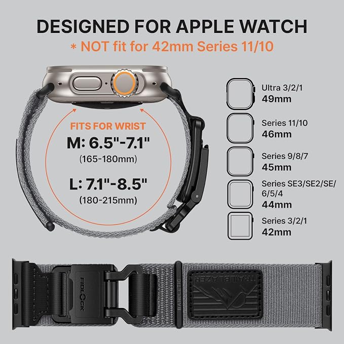 Bandletic Compatible with Apple Watch Series 11 Bands for Men, Adjustable Nylon Sport Strap with Magnetic Fidlock Hook Buckle for iWatch Ultra 3/2/1 49mm, Series 11/10 46mm, 9/8/7 45mm, SE/6/5/4 44mm