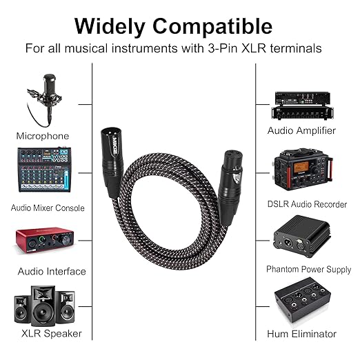 6ft XLR Cables Braided 10 Packs Premium XLR Microphone Cable Male to Female Patch Cable 6 Feet