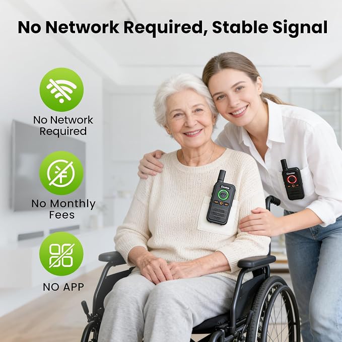 Wireless Home Security Intercom System with VOX Hands-Free & SOS Alarm, 1.5 Mile Long Range 2-Way Intercom, Large PTT Buttons, Portable Intercom for Elderly, Caregivers, House & Business (2 Pack)