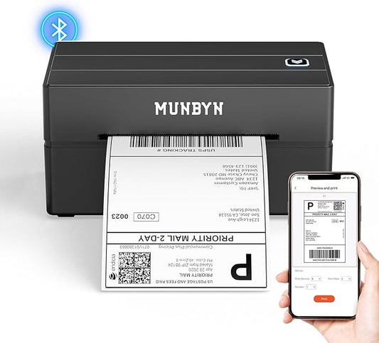 MUNBYN Bluetooth Thermal Label Printer, 130B Wireless 4x6 Shipping Label Printer for Shipping Packages Small Business Office or Home, Compatible with iPhone Android iPad Windows macOS Chrome