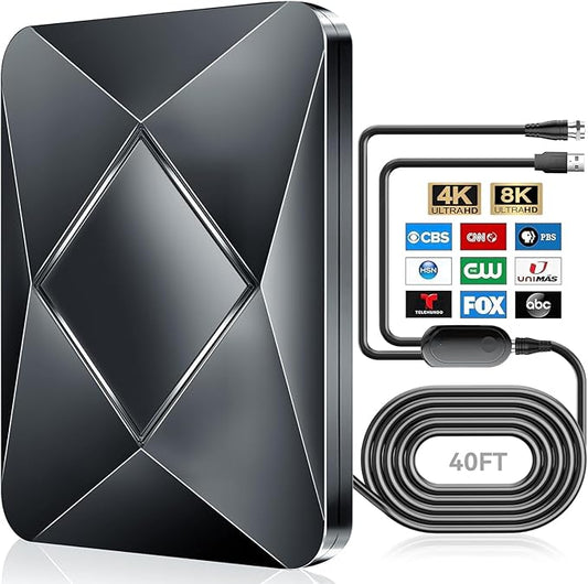 2026 Updated TV Antenna, 4500+ Miles Range Digital Antenna for Smart TV Indoor/Outdoor with Amplifier, 360° Reception HDTV Antenna for Local Channels Supports 4K 8K 1080p All TVs-40ft Coax Cable