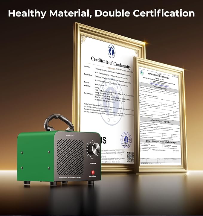 Hadlook Ozone Generator, 48,000mg/h High Capacity O3 Machine for Large Spaces Up to 4,000 Sq Ft, Portable Odor Eliminator for Car, Home, Basement, Smoke, Pets, and Commercial Use, Green