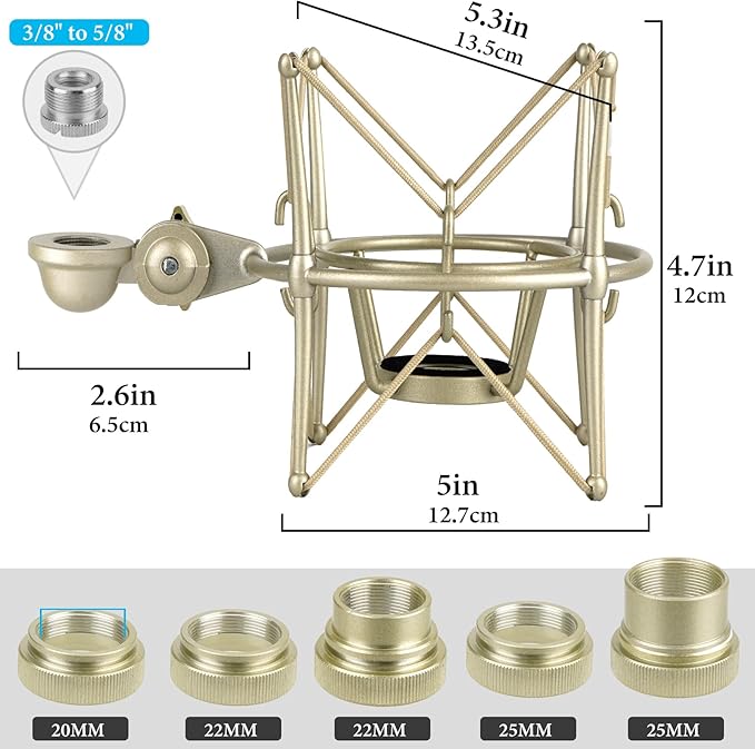 GEEKRIA for Creators Microphone Shock Mount Compatible with AKG P120, P220, Perception 220 P420, P820, P8207, Mic Anti-Vibration Suspension Adapter Clamp Mic Holder Clip (Champagne/Metal)