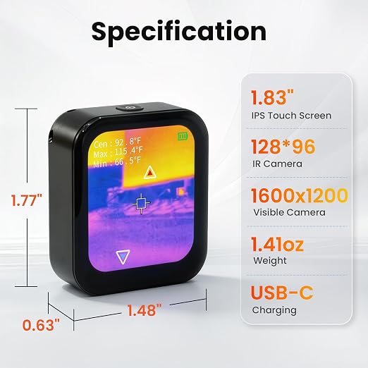 Small Thermal Imaging Camera for Home Inspection – 128×96 IR Resolution Thermal Camera for Wall Leak & Insulation Detection, Mini Thermal Imager for Beginner