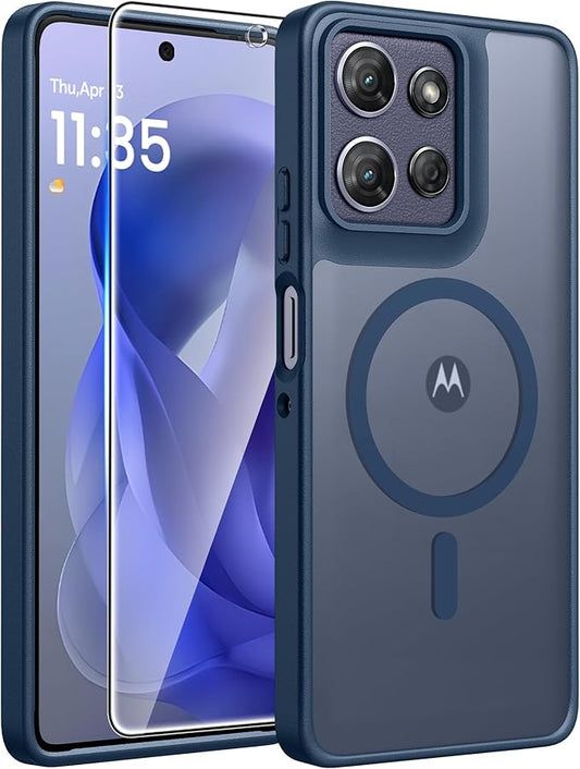 FNTCASE for Motorola Moto G Power 5G 2025 Case: Moto G Power 5G 2026 Magnetic Translucent Matte Slim Phone Cover - Shockproof Non Slip Anti-Fingerprint Hard Rugged Protective Case (6.8 Inch/Blue)