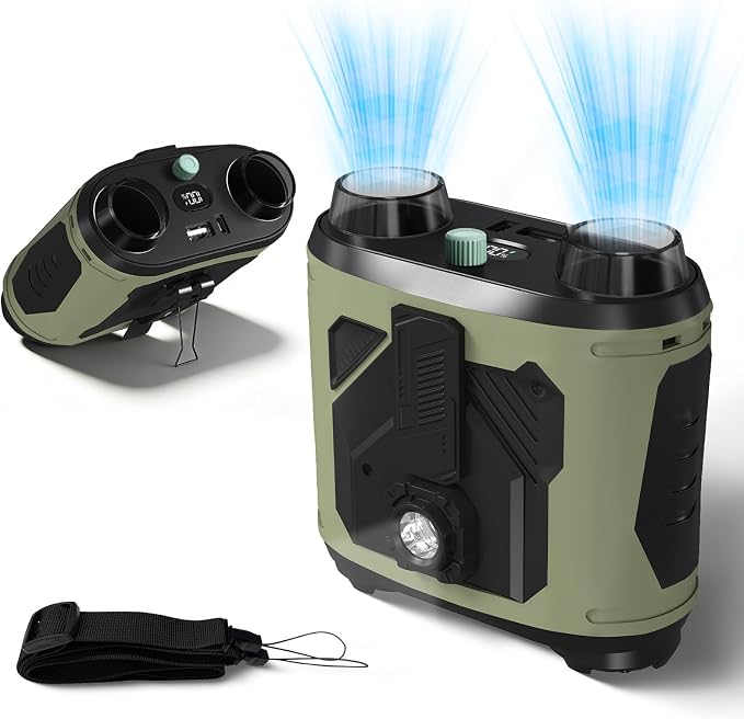 KlikKlak Portable Waist Fan, Rechargeable Belt Clip Fan with Double Brushless Motors, 100 Speeds 6-18H Runtime, LED Light, Clip On Personal Fan for Outdoor