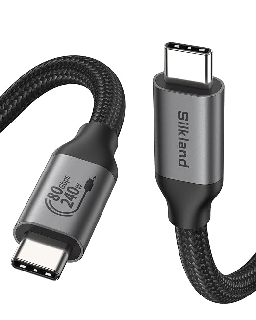 Silkland 80Gbps USB 4 for Thunderbolt 5 Cable 3.3FT, [USB-IF Certified] 120Gbps Bandwidth for 16K/Dual 8K, 240W, Braided USB C Video Cable Compatible Thunderbolt 4,SSD,MacBook M4 Pro, iPhone17, Dock