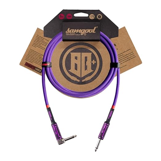 20ft Guitar Cable, 1/4 Inch Straight/Angle Instrument Cable, Electric Cord Amp Cord for Bass Amp and Instruments (CC Purple Braided)
