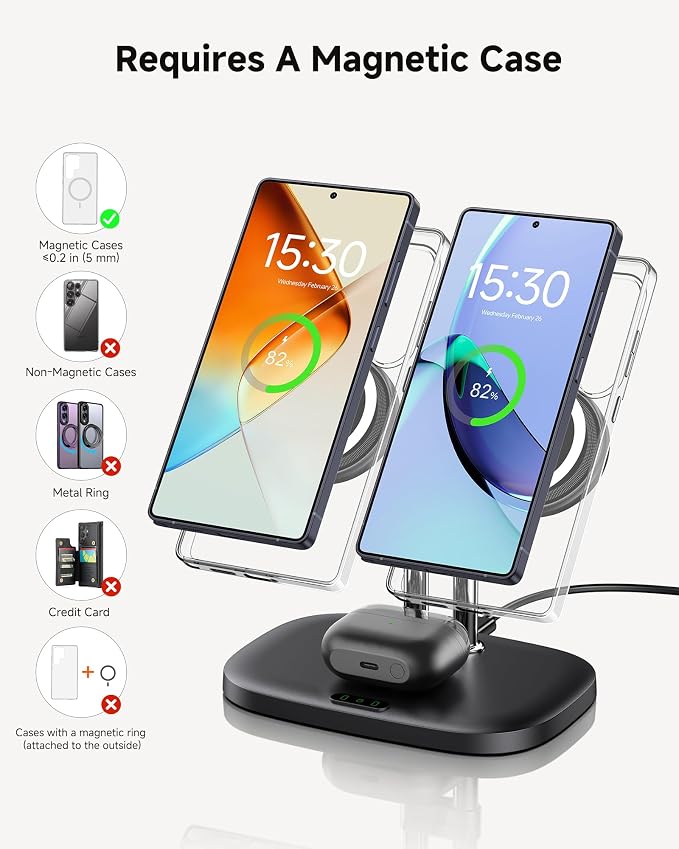 Dual Magnetic Charger for Samsung S26 Ultra, Dual Phone Charger for Samsung Galaxy S26/S25/S24/S23 Series, for iPhone 17/16/15/14 Series, for Galaxy Buds 4 Pro/4/3 Pro/3, SwanScout 706SM