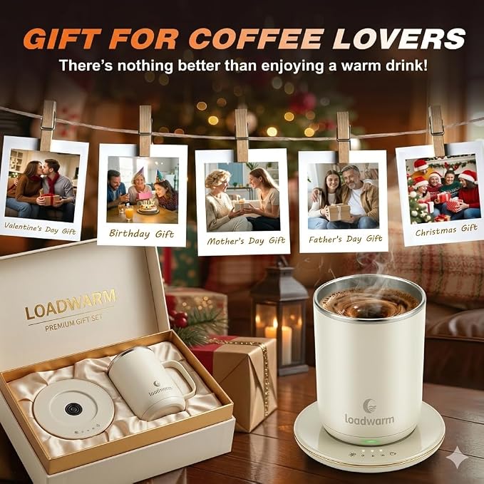 Self Heated Stirring Coffee Mug Set of 2, 10oz Cup with Warmer, RoseGreen | 3 temp settings, stainless steel interior, 8-hour auto shut-off, plug-in desk mug with Warmer gift set for office home