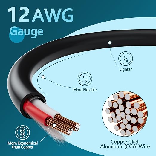 Elecan Pro Series 12/2 Outdoor Speaker Wire Cable 100 Ft 12 Gauge AWG with Tool Kits-Direct Burial in Wall CL3 CL2 Rated-PVC Jacket&Film&Cotton for Home Theater,Car Audio Speaker,Stereos-Black
