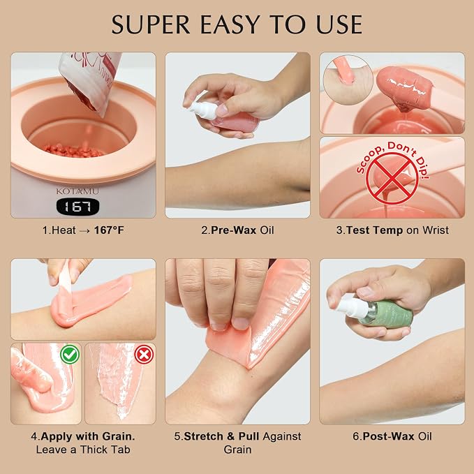 KOTAMU Wax Warmer, Waxing Kit for Women Men Hair Removal, Digital Waxing Machine for Face Eyebrow Bikini Brazilian Leg Body &Sensitive Skin, Pink Wax Kit With 44 Accessories for Home Salon Use
