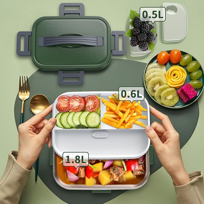 IFENROL Electric Heated Lunch Box for Adults with 1.8L Container, ON/OFF Power Switch & 0.6L Double Layer, Portable 100W 3-IN-1 Fast Heating Food Warmer for Men, 12V/24V/110V for Car Truck Office