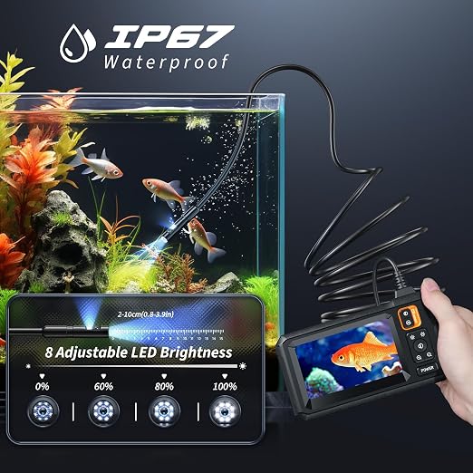 Endoscope Camera with Light, Inspection Borescope Camera with 4.3" IPS Screen, 1920P HD with 8 LED Lights, 32.8FT Semi-Rigid Cord Bore Scope, IP67 Waterproof Endoscope for Sewer, Dual Lens(Orange)