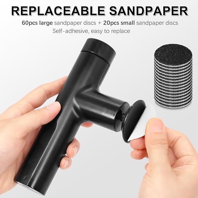 Electric Foot Callus Remover Powerful Rechargeable Electric Foot Sander | Adjustable Speed, 2 Sizes Heads, 80 Replaceable Sandpaper, Women Men Hard Dry Dead Skin Calluses Remover
